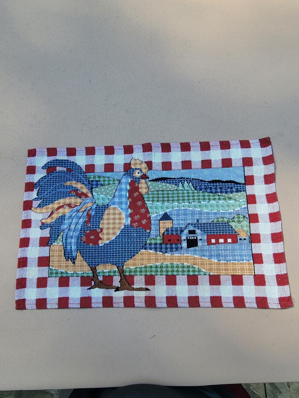 Unique Tapestry Rooster Placemats Woven Country Farm Barn set of 3